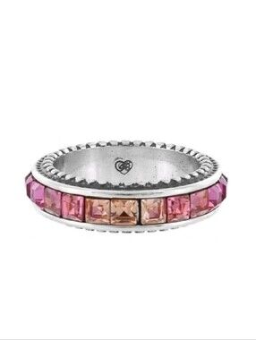 Brighton Spectrum Pink Crystal Eternity Band Ring Silver Tone Square Cut Stones